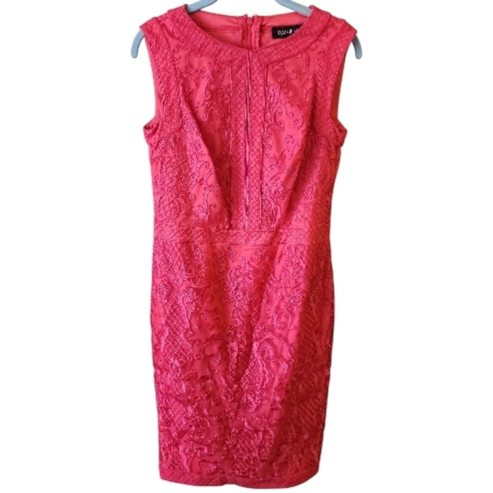 TADASHI SHOJI | Rouge Floral Embroidered Tulle Keyhole Neckline‎ Lace Dress | 6